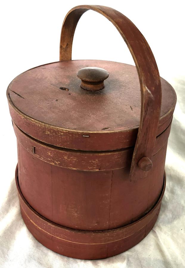 Antique Primitive Maine Firkin in Old Red Paint