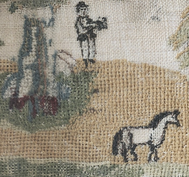 Late 18th Early 19th C. Sampler-Man, House, Horse