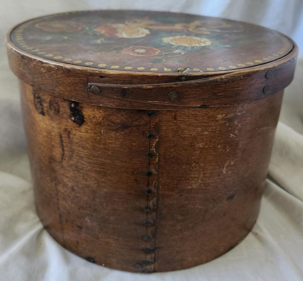 Antique Folk Art Pantry Box w/Painted Flowers