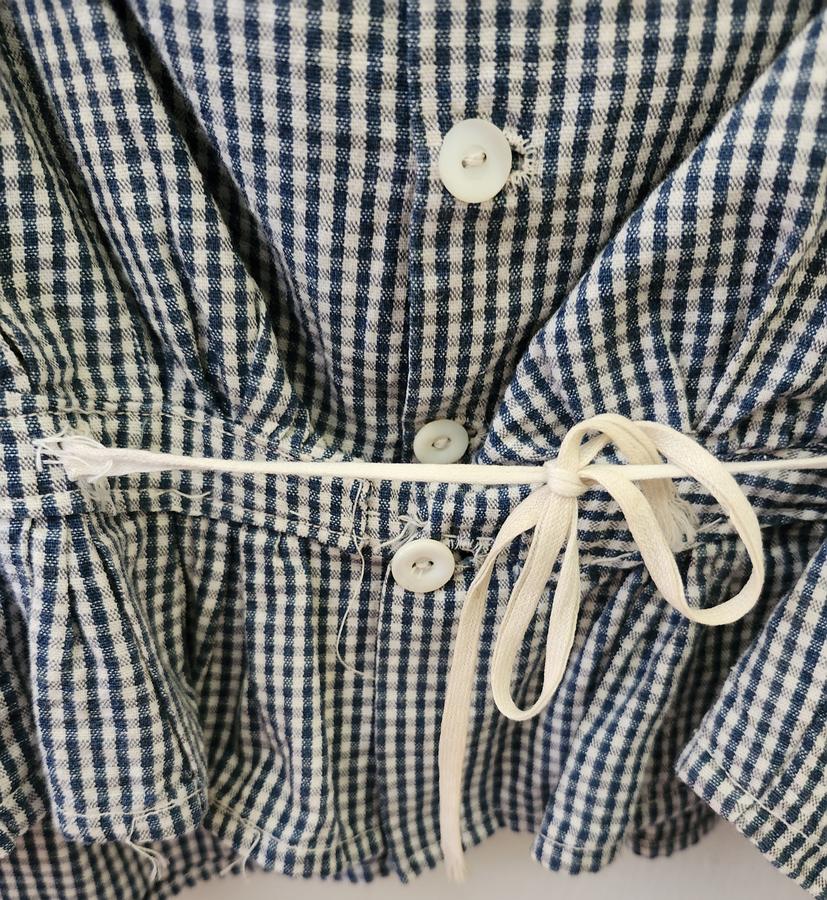 Antique Blue Checked Lady's Blouse w/Embroidery