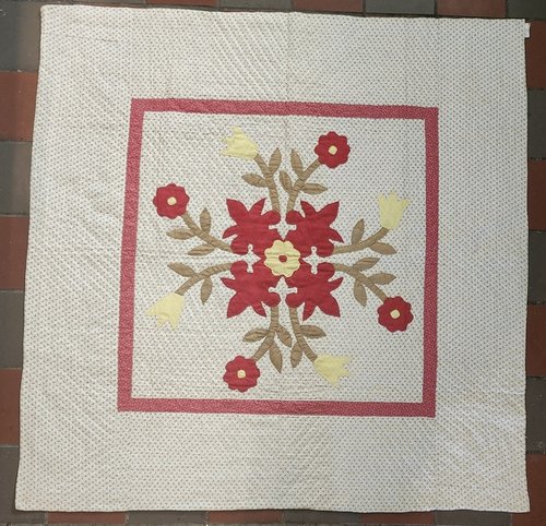 **Near Mint Ca. 1900 PA Whig Rose/Bars Crib Quilt