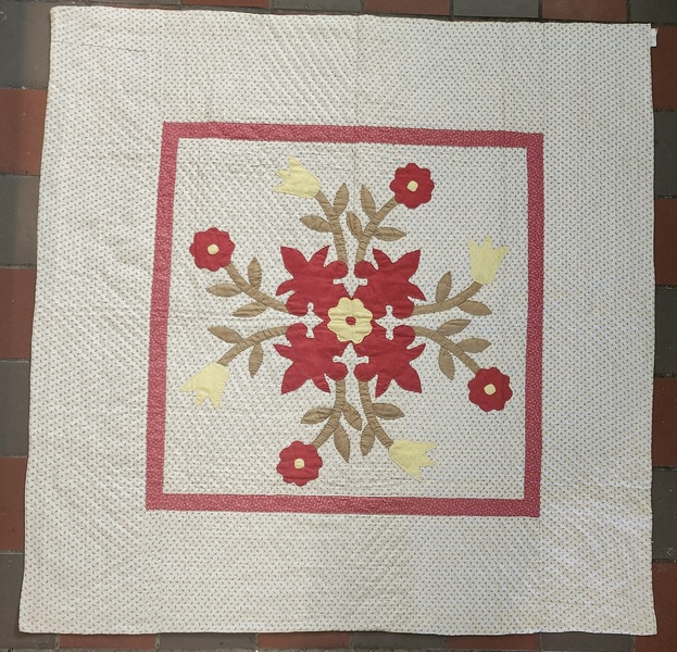 **Near Mint Ca. 1900 PA Whig Rose/Bars Crib Quilt