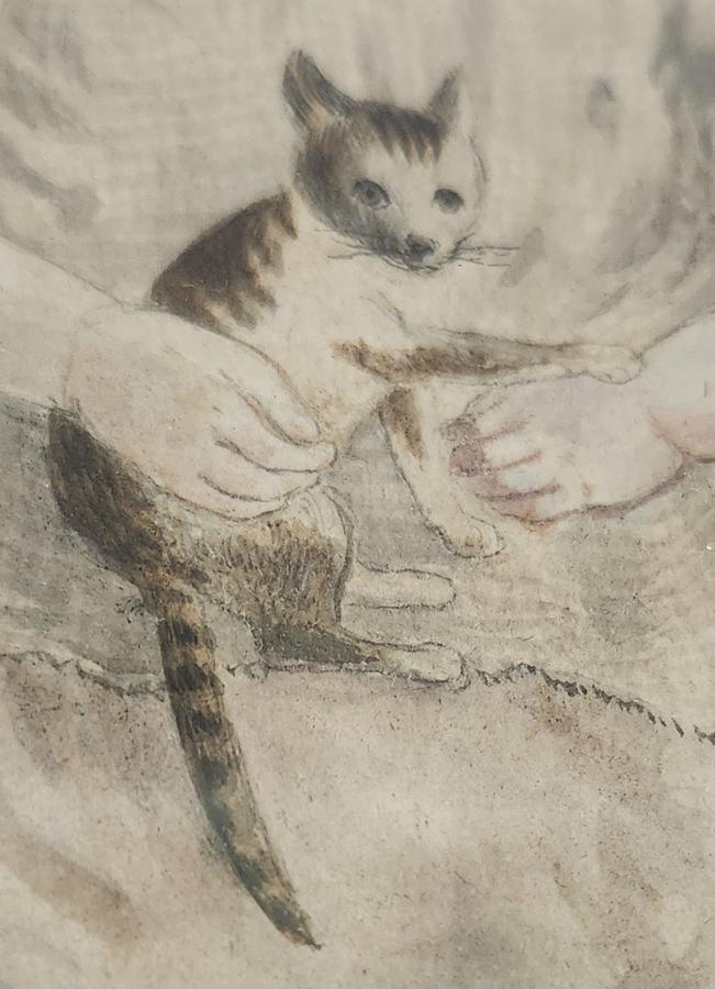 19th C. Folk Portrait of Child & Kitten Ex Mathers