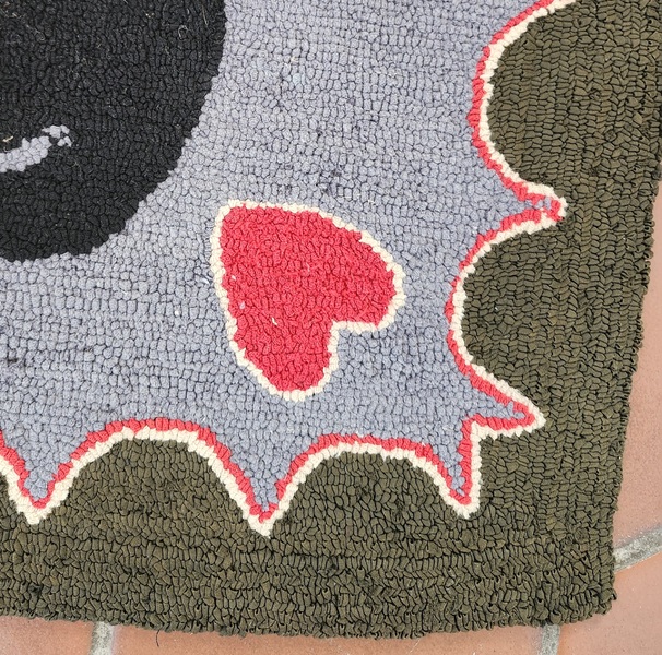 **Vintage PA. Folk Art Cats & Hearts Hooked Rug