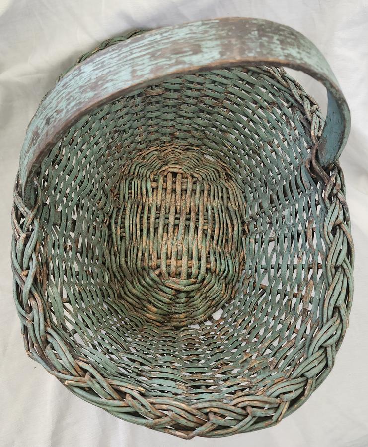Antique PA. Willow Basket in Old Teal Green Paint