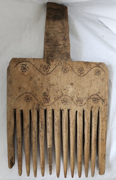 Antq. 1793 Scandinavian Folk Art Carved Fork Tool