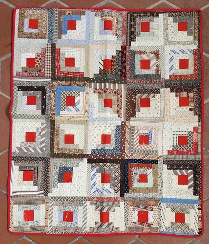 **Antique Log Cabin Crib Quilt in Early Fabrics