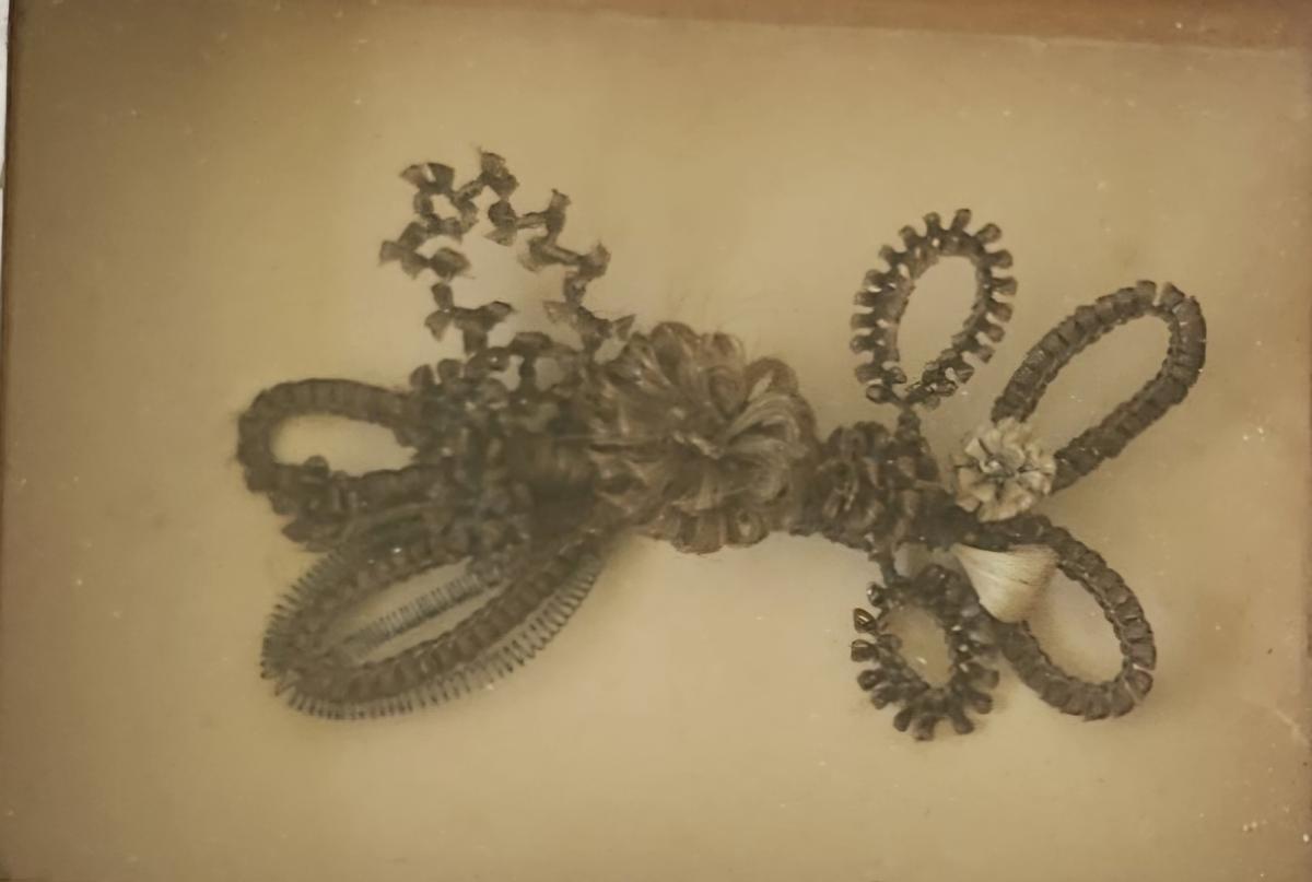 19th C. Framed Folk Art Woven Hair Memorial
