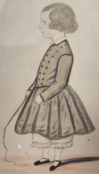 Antq. Folk Portrait of Boy w/Riding Crop