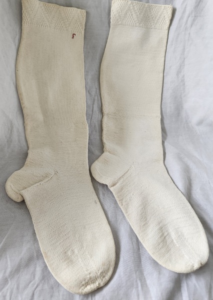 **Pr. PA. Antique Cotton Stockings w/Initial "F"