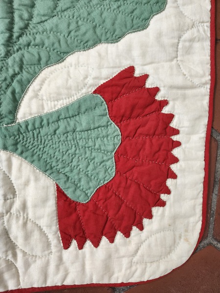**Vintage Appliqued Cockscomb Doll Quilt