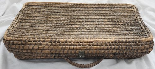 Rare Antique PA. Folk Art Rye Grass Suitcase