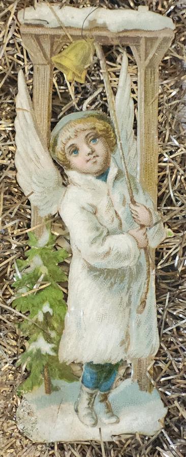 Antique Angel in White Scrap Tinsel Xmas Ornament