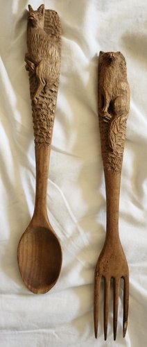 **Antique Black Forest Wolf & Ram Fork & Spoon