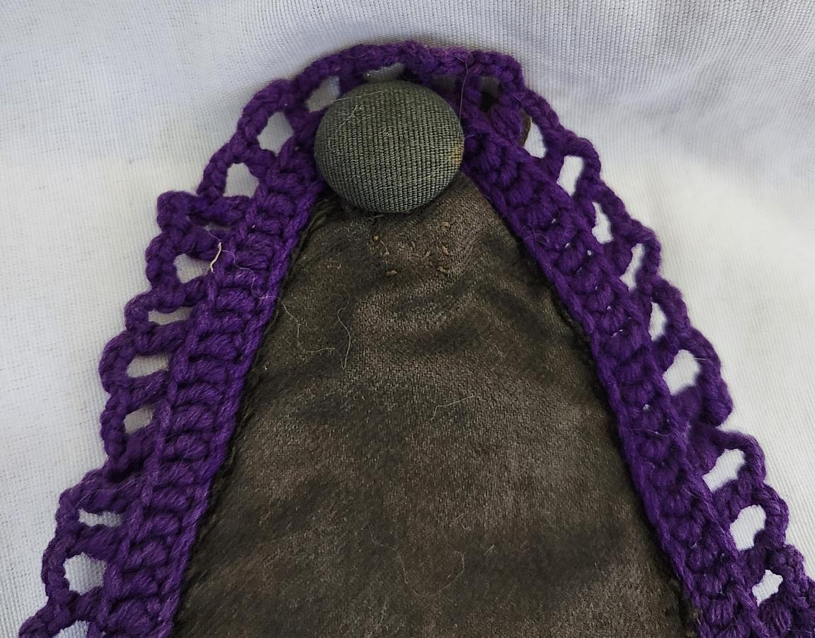1883 Needlepoint & Crocheted Wall/Sewing Pocket