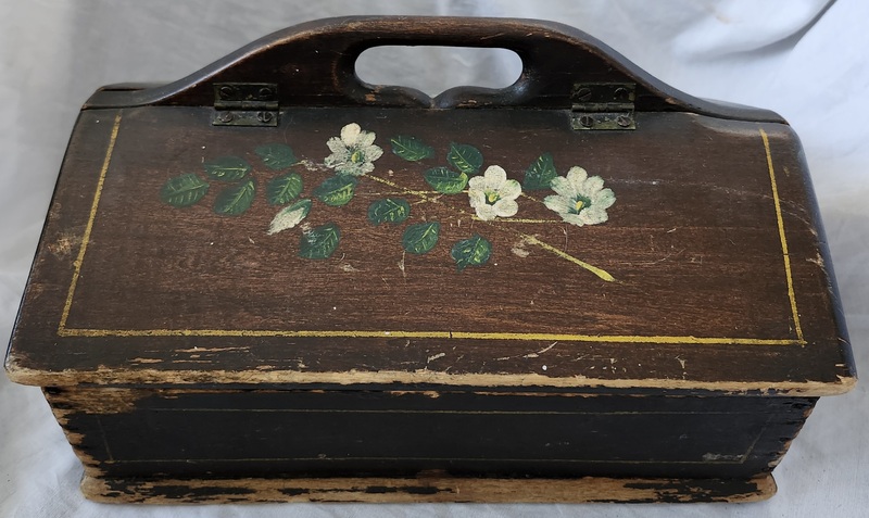 Antique Lidded Knife Box w/Painted Flowers