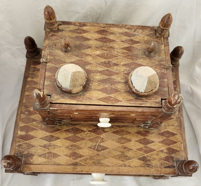 **Antique Harlequin Design 2 Tier Sewing Stand