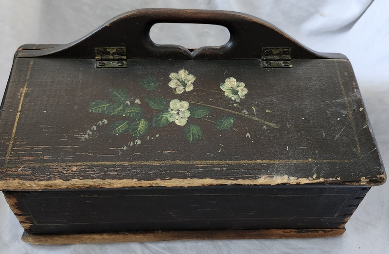 Antique Lidded Knife Box w/Painted Flowers
