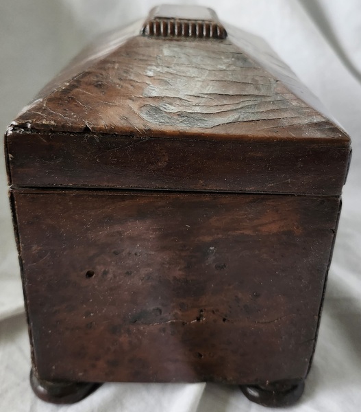 Antique Burl Veneer Tea Caddy w/Working Orig. Key
