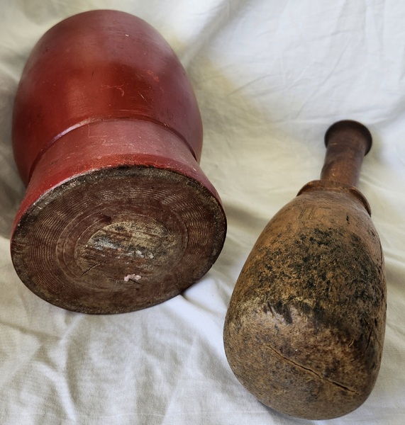 **Antique Mortar & Pestle in Old Red w/Zinc Lining