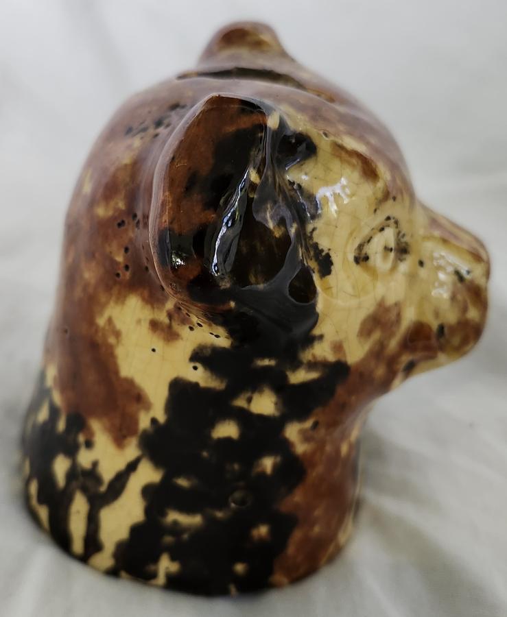 Antique Sponged Yellowware Dog Head Bank