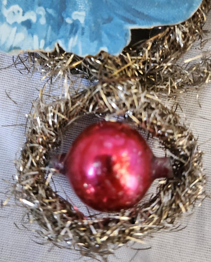 Antique Angel in Blue Scrap Tinsel Xmas Ornament