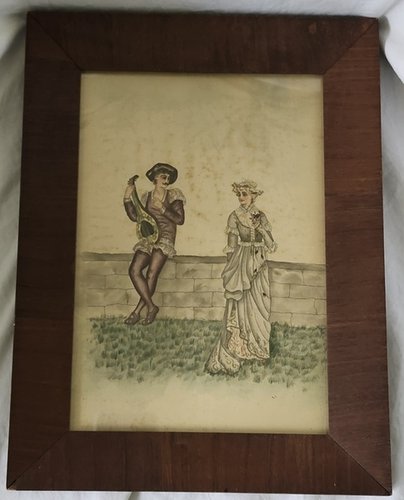 Antique Painting on Silk of Courting Scene