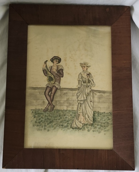 Antique Painting on Silk of Courting Scene