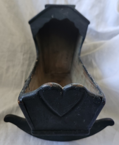 Ca. 1880 Indigo Blur Doll Cradle w/Carved Hearts