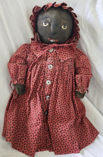 Antq. Black Rag Doll-Bone Button Eyes Ex Hadfield