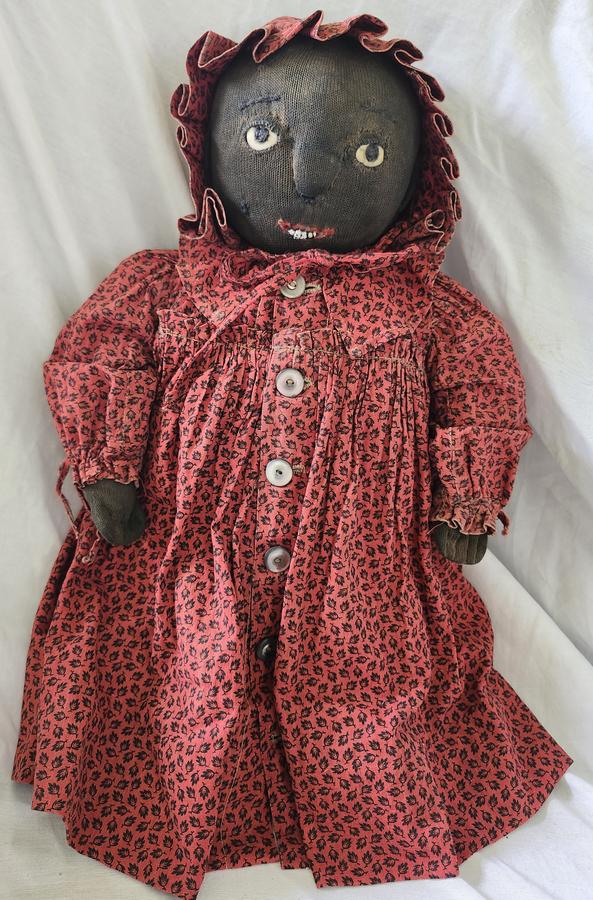 Antq. Black Rag Doll-Bone Button Eyes Ex Hadfield