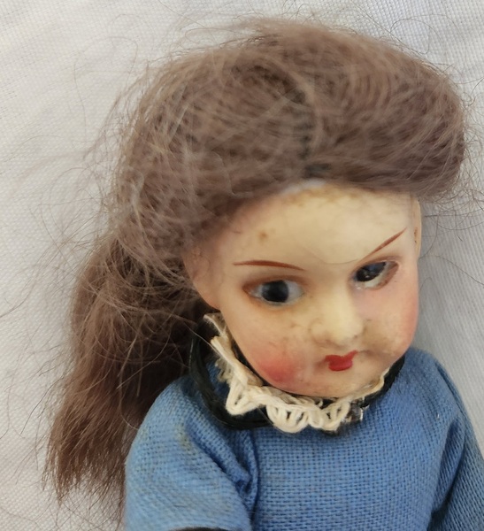 **Antique 5" German 16/0.M. Doll w/Original Wig