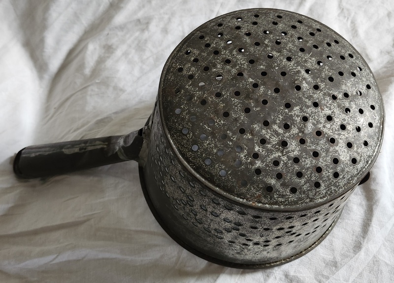 Large Vintage Primitive Tin Strainer