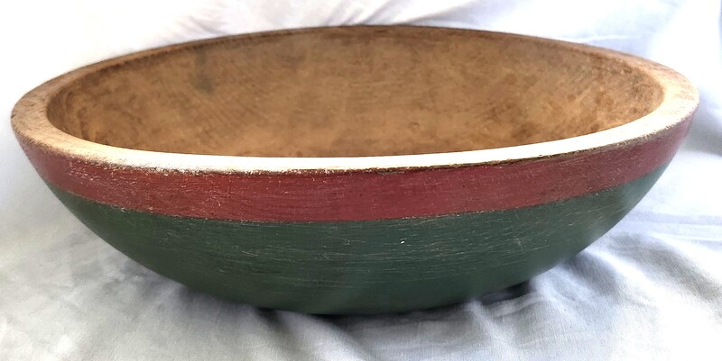 **Antique Dough Bowl in Old Xmas Red & Green Paint