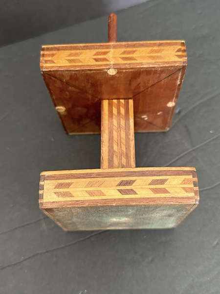 Old Wood Marquetry Sewing Spool Holder