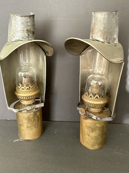 RARE Pair 1870s San Francisco Cable Car Oil Lamps