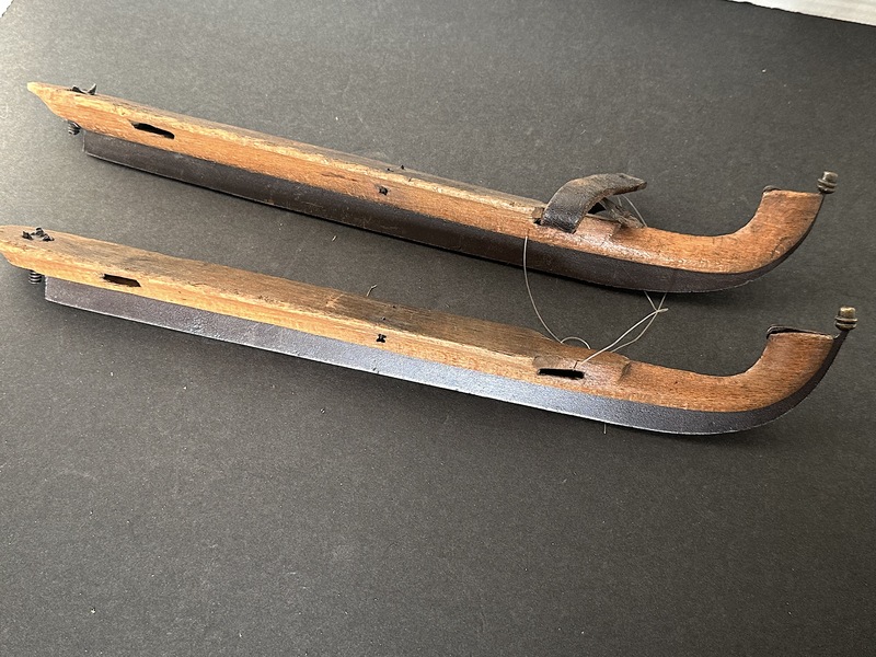 Early Pair of Ice Skates W Finials New Hampshire