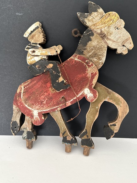 Folk Art Horse & Rider Painted Wood Childs Toy