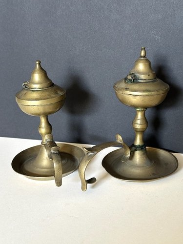 Two early 19thC Brass Whale Oil Finger Lamps