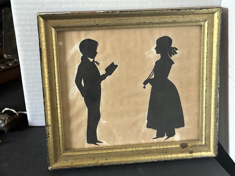 Mid 19th C Cut Work Silhouette of Two Children