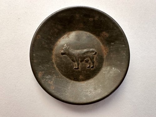 Miniature 19th C Tinware Butter Pat Milk Cow Image