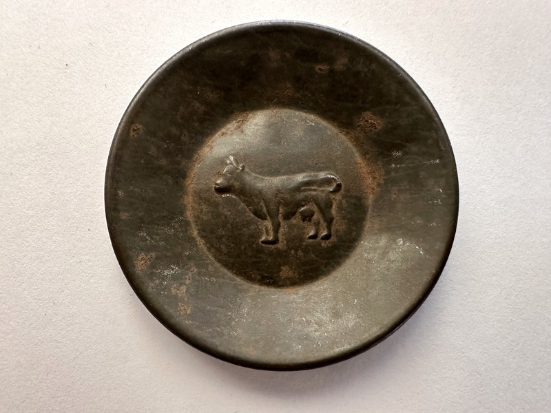 Miniature 19th C Tinware Butter Pat Milk Cow Image