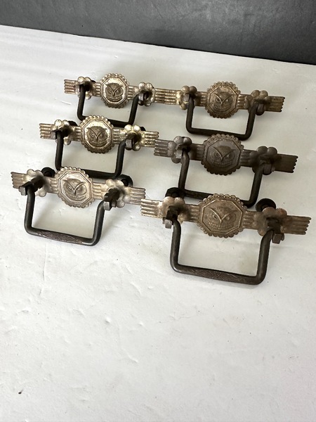 Set of Six 1890s Brass Owl Head Drawer Pulls