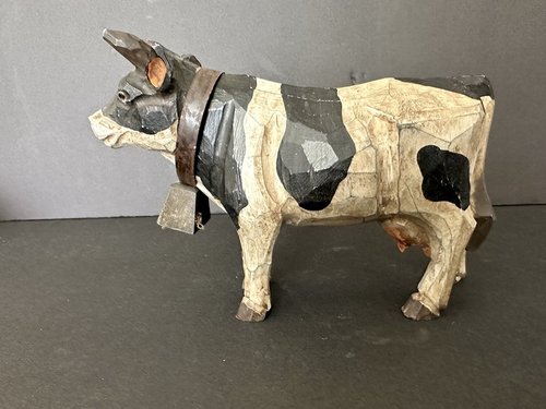 Vintage Carved Wood Polychrome Painted Cow W Style