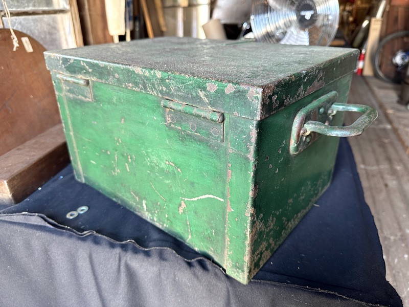 Period 19th C Painted Metal Strongbox W Lock & Key