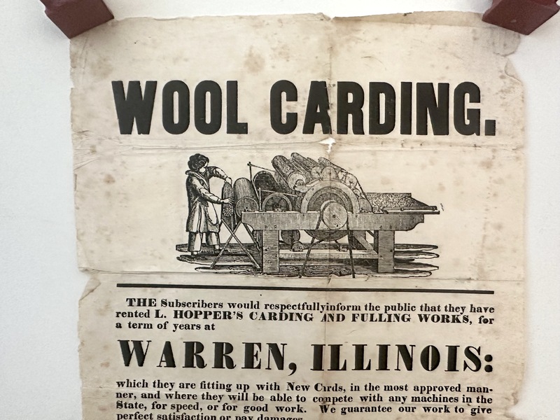 1849 Warren Illinois Wool Carding Adv Broadside
