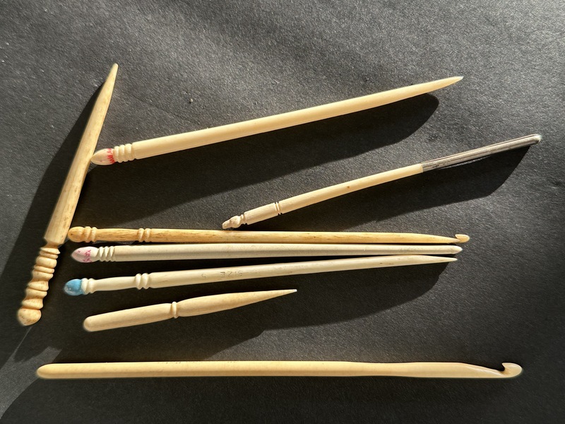 Eight Bone Crochet and Sewing Tools 19th C
