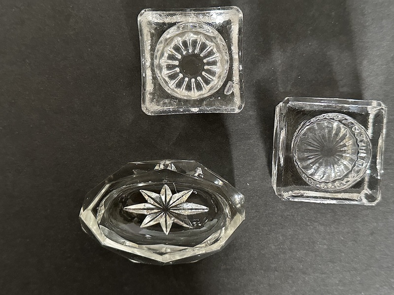 Three Early Pressed Open Glass Table Salts