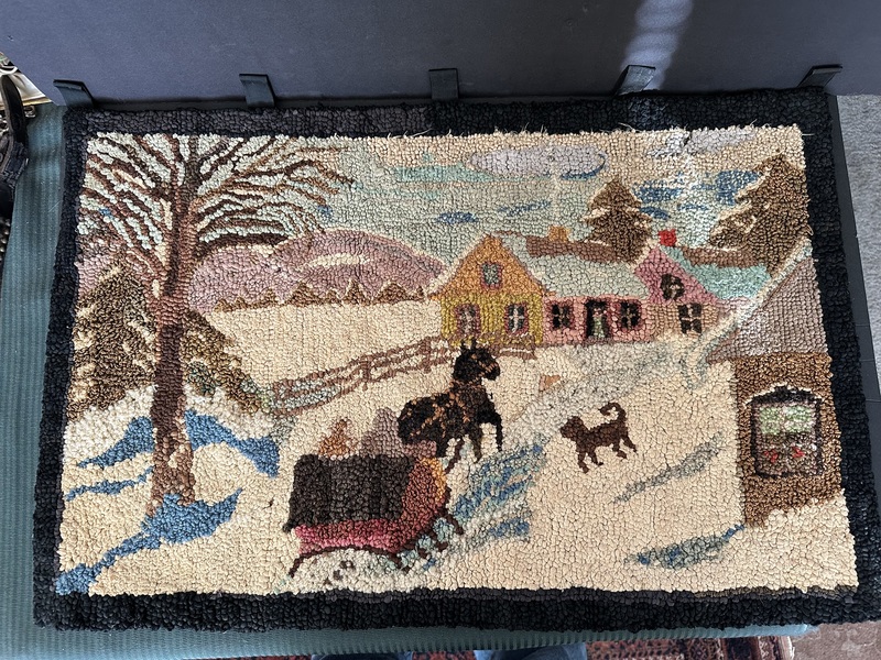 Winter Scene Hooked Rug Nice Color and Size