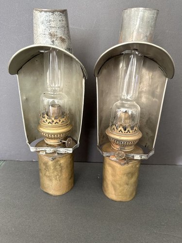 RARE Pair 1870s San Francisco Cable Car Oil Lamps